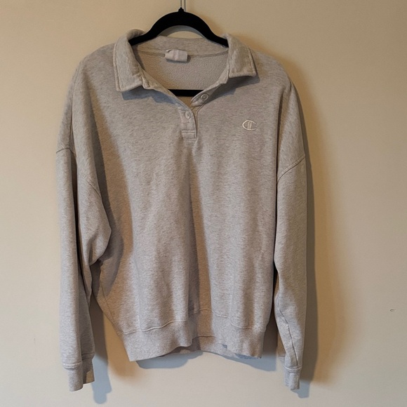Champion Sweaters - Champion Light Gray Polo Collar Sweatshirt